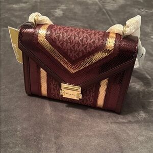 Michael Kors Burgundy and Gold Women's Bag